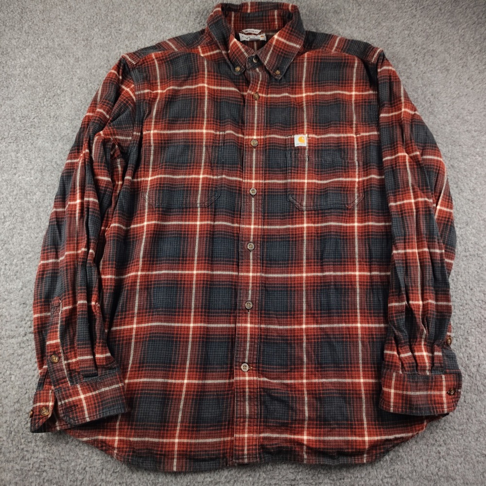 Carhartt Mens Relaxed Fit Flannel Shirt Red Black Plaid Long Sleeve Large